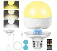 HOTUT Bombillas recargables USB C con cronómetro y control remoto, E27 Bombilla LED Regulable de Batería, 3 Temperaturas de Color Luz de Emergencia para Hogar y Exterior, Luz nocturna magnética
