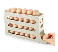 HOTUT Caja de Almacenamiento de Huevos, 4 Capas Organizador Frigorifico, Nevera Soporte Rodante Para Huevos Estante para 30 Huevos, Huevera Para Nevera, Organizador de Huevos para Cocina - Blanco
