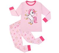 HOTUT Conjunto de Pijama de 2 Piezas de Manga Larga para Niñas, 100% Algodón, Pijama de Unicornio, Ropa de Noche, Vestido de Invierno Infantil, Conjunto de Navidad, Regalo para Niños de 5-8 Años, S