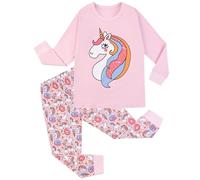 HOTUT Conjunto de Pijama de 2 Piezas de Manga Larga para Niñas, 100% Algodón, Pijama de Unicornio, Ropa de Noche, Vestido de Invierno, Conjunto de Navidad, Regalo para Niños de 5-8 Años, X-Small