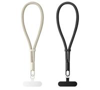 HOTUT Cordón de correa de muñeca de mano, 2 unidades Cadena para teléfono móvil corta con parche ultrafino, Antipérdida, Longitud Ajustable para teléfono móvil Camara Teclas Cartera-Negro, Beige claro