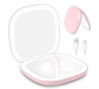 HOTUT Espejo de Maquillaje de Doble Cara, 10X/1X Espejo de Aumento, Espejo de Bolsillo Pequeño, Espejo de Aumento de Viaje, Luz Regulable, para Depilar Cejas de Pulgadas, Regalo Para Niñas, Negro