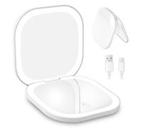 HOTUT Espejo de Maquillaje de Doble Cara, 3X/1X Espejo de Aumento, Espejo de Bolsillo Pequeño, Espejo de Aumento de Viaje, Luz Regulable, para Depilar Cejas de Pulgadas, Regalo Para Niñas, Blanco