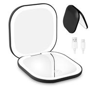 HOTUT Espejo de Maquillaje de Doble Cara, 3X/1X Espejo de Aumento, Espejo de Bolsillo Pequeño, Espejo de Aumento de Viaje, Luz Regulable, para Depilar Cejas de Pulgadas, Regalo Para Niñas, Negro