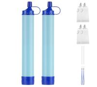 HOTUT Filtro de Agua Portátil, 2 Piezas Filtro de Agua Supervivencia, Filtro de Agua Personal con Bolsa Agua y Pajita, Sistema de Filtro Portátil 0.01 Micron Emergencia para Senderismo, Camping