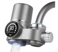HOTUT Filtro de Agua Potable para el Hogar para Grifo con Luz Azul, Filtro de Agua con indicador LED con 1 Cartuchos de Fibra de Carbono, Elimina el Cloro