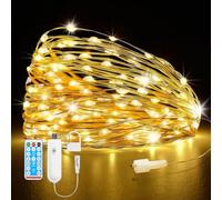 HOTUT LED Cadena de Luce, 2pcs10M 100 LED Guirnalda Luce con Batería, Luces Decorativas Cadena de Alambre Plateado de Luz y Control Remoto con Temporizador para Navidad, Habitacion, Fiesta, Jardín