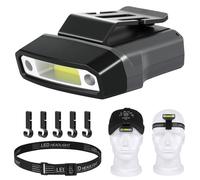 HOTUT LED Clip On Cap Light Headlampe, Linterna Frontal Recargable Con Sensor de Movimiento y Luces de Advertencia Rojas, 5 Modos Luz, Ajustable y Liviana para Pesca, Camping, Senderismo, Correr