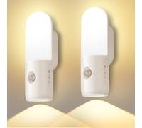 HOTUT Luz nocturna recargable con sensor de movimiento para interiores, 2 luces Pir que funcionan con pilas con 3 temperaturas de color y regulable, luz de pared inalámbrica con luces nocturnas