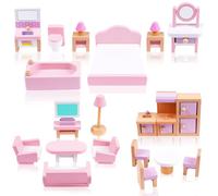 HOTUT Muebles de Casa de Conjunto de Juguetes,22pcs Muebles de Madera Casa con Muebles de Dormitorio y Accesorios de Cocina,Juegos de Muebles en Miniatura de Casa,Juguetes Casa de Habitación