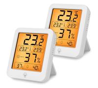 HOTUT Pequeño Higrómetro Digital, 2 Piezas Termómetro Higrómetro de Interior con Retroiluminación, Mini Higrómetro Termómetro Conmutable Entre Celsius Fahrenheit para Hogar, Dormitorio,Habitación Bebé