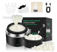 HOTUT Portátil Calentador de Cera Depilatoria para Nariz 100 g Cera Dura,10 Tiras para barba,10 Palitos de madera pequeños,20 Palitos para vello nasal,Kit de cera Depilatoria Facial Hombres Y Mujeres