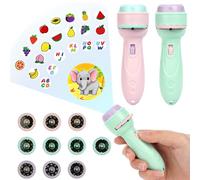 HOTUT Proyector Linterna para Niños, 2 Piezas Juguete Linterna Proyector, 20 Cartas Linterna Proyector de Diapositivas Juguetes, Linterna Proyector Cuentos con 160 Patrones Diferentes, Verde y Rosa
