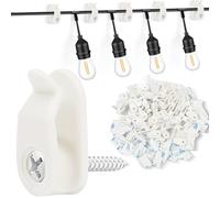 HOTUT Q Ganchos Colgar, 50 piezas Ganchos Luces Navideñas Juego, Ganchos Tornillo con Hebilla Seguridad, Cinta Doble Cara, Tornillos, para Colgar Luces Hadas Macetas Luces Cadena Aire Libre - Blanco