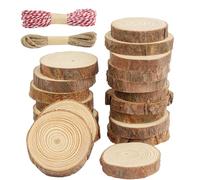HOTUT Rodajas de Madera,20pcs Troncos Madera Decoracion Diámetro 5-6cm,Madera Rodajas con Corteza,Discos de Madera Natural para Manualidades,Pintura,Posavasos,Adornos del Hogar