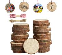 HOTUT Rodajas de Madera,24pcs Troncos Madera Decoracion Diámetro 6-7cm,Madera Rodajas con Corteza,Rodajas de Arbol,Discos de Madera Natural para Manualidades,Pintura,Posavasos,Adornos del Hogar