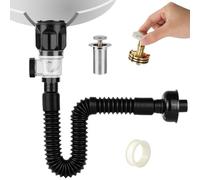 HOTUT Sifón Lavabo Flexible Kits, Negro Manguera De Drenaje Flexible con válvula de Desagüe Emergente, Tubo de Desagüe Antiolor Antiobstrucción para Fregadero de Baño y Cocina, Extensible De 42-93.5cm