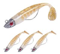 HOTUT Soft Señuelos de Pesca, 3 Peces Señuelos Blandos, de Goma para Lubina, Sábalo, Lucio, Trucha, Pesca de Carnívoros, señuelos de Pesca de caballa de Silicona para Peces Depredadores - Oro