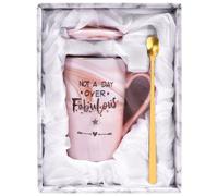 HOTUT Taza de cerámica con diseño de mármol, juego de tazas de café rosa de 400 ml con caja de regalo, taza de café de gres con tapa y cuchara, regalos de cumpleaños para mujeres, regalos para ella