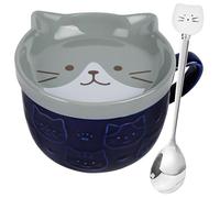 HOTUT Tazas de Café Gato con Tapas y Cuchara,300ml Tazas de Café con Tapa para Gatos,Taza de Té de Cerámica de Animales Novedosos,Kawaii,Regalos de Cumpleaños de Navidad para Amigos