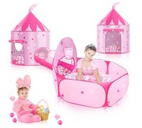 HOTUT Tienda Campaña Infantil + Piscina de Bolas + Túnel Plegable 3 en 1 Pop Up, Parque Infantil Emergente, Tienda para Niños, Exterior Interior Juguetes Niños Niñas Bebes Casitas Tela Tipi (Rosa)