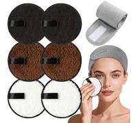 HOTUT Toalla Desmaquillante Facial De Microfibra,7PCS Discos Desmaquillantes Reutilizables Con Banda De Pelo,Algodones Desmaquillantes Lavable Para Lavado Facial y Desmaquillante,Todo Tipo De Pieles