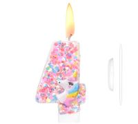 HOTUT Velas Cumpleaños Numeros 4,Vela Número 4 Unicornio para Tartas Blanca con Melena y Cuerno Multicolor,Decoración de Pastel de 4 Cumpleaños para Niñas,Fiestas,Aniversarios