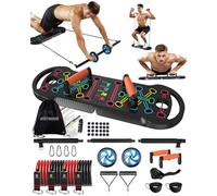 HOTWAVE Equipo de Ejercicio portátil con 16 Accesorios de Gimnasio. Tabla de Ejercicios 20 en 1, Bandas de Resistencia con Rodillo Abdominal, Entrenamiento de Cuerpo Completo en casa