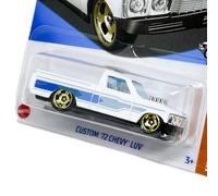 HotWheels Custom '72 Chevy LUV, blanco y azul, modelo de coche fundido a presión