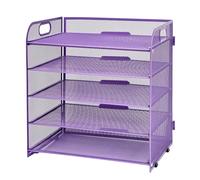 Hotyin Archivos de Escritorio A4, 5 Niveles Bandeja Organizadora, Púrpura | Estantes de Malla para Archivos con Asa, Organizador de Archivos para Carpetas de Archivo