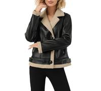 HotYou Invierno Chaqueta de Cuero Sintético con Forro Polar para Mujer Abrigo Corto de Motociclista de Otoño Cazadora Biker Elegantes Blazer,Apricot,M