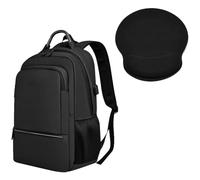 HotYou Mochila + Alfombrilla de Ratón, Impermeable y Antidesgaste, Bolsillo para Portátil de 15,6 Pulgadas, Almacenamiento de 3 Compartimentos, Ideal para Trabajo, Transbordos y Viajes,Negro