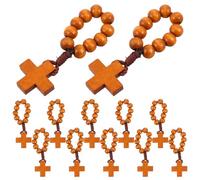 HOUDERCO 12 Piezas Anillo Rosario de Madera con Cruz Marrón Resistente al Daño y Portátil, Diseño Elegante para Regalos de Bautizo y Ocasiones Obsequios