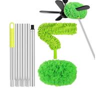 HOUDERCO 1juego Cepillo Limpiador para Ventilador de Techo con Mango Extensible de Aluminio Cabezal Flexible y Desmontable Plumero Multiusos para Paredes Muebles y Ventanas para Techos