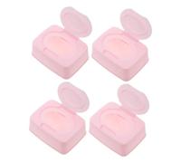 HOUDERCO 4 Piezas Caja de Almacenamiento de Pañuelos Húmedos para Bebés con Tapa Protectora Contenedor de Desechables de Diseño Moderno para Nursery y Resistente al Agua Polvo Color Rosa