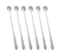 HOUDERCO 6 Piezas Cuchara de Mango Largo de Acero Inoxidable, Cuchara de Hielo, Forma de Calabaza, Color Plata, Reutilizable, para Café y Restaurante, para Mezclar Bebidas Frías y Cócteles