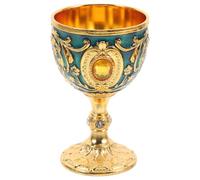 HOUDERCO Cáliz Medieval Vintage de Latón Resistente, Copa Creativa para Cócteles y Vino, Decoración Retro Azul Translúcido para Hogar y Eventos Festivos, Cuenco de Agua Ceremonial