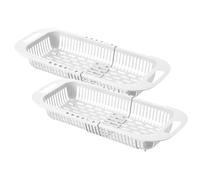 HOUDERCO Colador Extensible para Fregadero de Cocina 2piezas en Pp Blanco, Cesta Escurridor para Frutas y Verduras, Limpieza y Colgado en Bordes