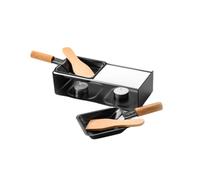 HOUDERCO Juego de Espátula y Sartén Antiadherente para Derretir Queso Mango de Madera Acero Inoxidable, Adecuado para Fondue y Picnic al Aire Libre