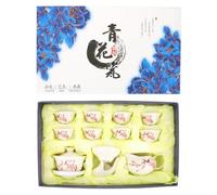 HOUDERCO Juego de Té de Kung Fu Estilo Chino Diseño de Flor de Durazno, Cerámica Clásica, 8 Tazas y Tetera Protección Antiquemaduras para Uso Hogar