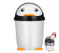 HOUDERCO Papelera Organizador de Plástico Blanco Diseño Pingüino Tapa Abatible para Coche Gran Capacidad Adecuado para Dormitorio y Oficina