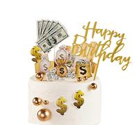 Houhounb 19PCS Dollar Cake Decoracion Acrílico Happy Birthday Cake Topper Cupcake Picks for Men Missing Birthday Party