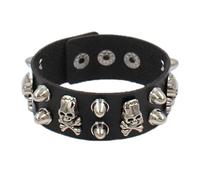 Houhounb 2 pulseras de piel sintética gótica punk rock para hombre y mujer, gargantilla de cuero con diseños de calavera, ajustable, vintage, par de pulseras para fiestas punk rock y festivales de