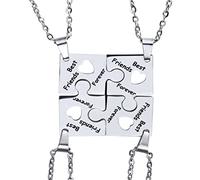 Houhounb Elegante juego de 4 collares Best Friends Forever de acero inoxidable puzle promesa llavero mejores amigos collares BFF joyas regalos para mujeres adolescentes niñas