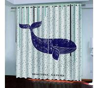 HOUKAI Cortinas Infantiles Niña, Opacas, Animal Abstracto Ballena 3D Moderno con Ojales 140x200Cm 2 Paneles, Dormitorio Infantil Cortinas De Ventana, Salon Decoración para Habitación Sala De Niños