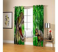 HOUKAI Cortinas Infantiles Niña, Opacas, Dinosaurio del Bosque Verde 3D Moderno con Ojales 140x200Cm 2 Paneles, Dormitorio Infantil Cortinas De Ventana, Salon Decoración para Habitación Sala De Niños
