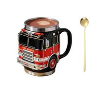 HOUKUNKA Taza de rescate de incendios - Para los más valientes entre nosotros, diseño de camión de bomberos 3D, vaso de acero inoxidable con aislamiento de doble pared para bebidas (1SET)