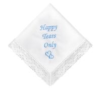 HOULIFE Pañuelo bordado de encaje para boda, pañuelo de algodón blanco de los años 60, pañuelo bordado personalizado para novia, novio, regalo de boda, 32 x 32 cm, Happy Tears solamente, 1 unidad, M