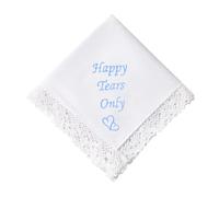 HOULIFE Pañuelo de boda bordado de encaje 60 años de algodón blanco Hankies Hanky bordado personalizado para el regalo del día de boda del novio, 32x32cm/12.6x12.6", Solo 1 lágrimas felices, M