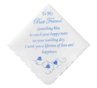HOULIFE Pañuelos de boda bordados blancos pañuelos de algodón de los años 60 algo azul para la novia y el novio en el día de la boda, To My Best Friend, M